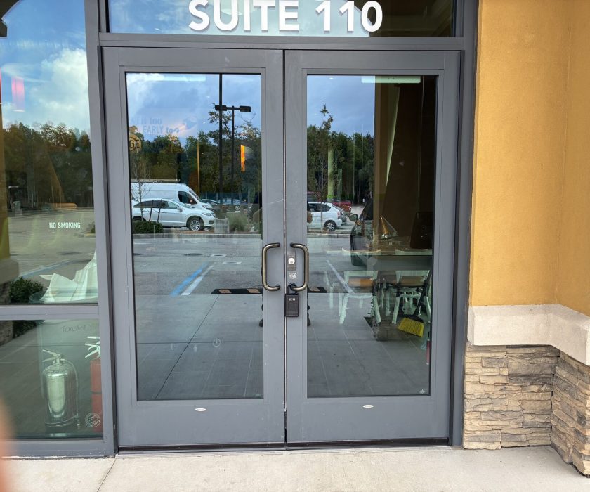 Commercial storefront double doors secured for a local business