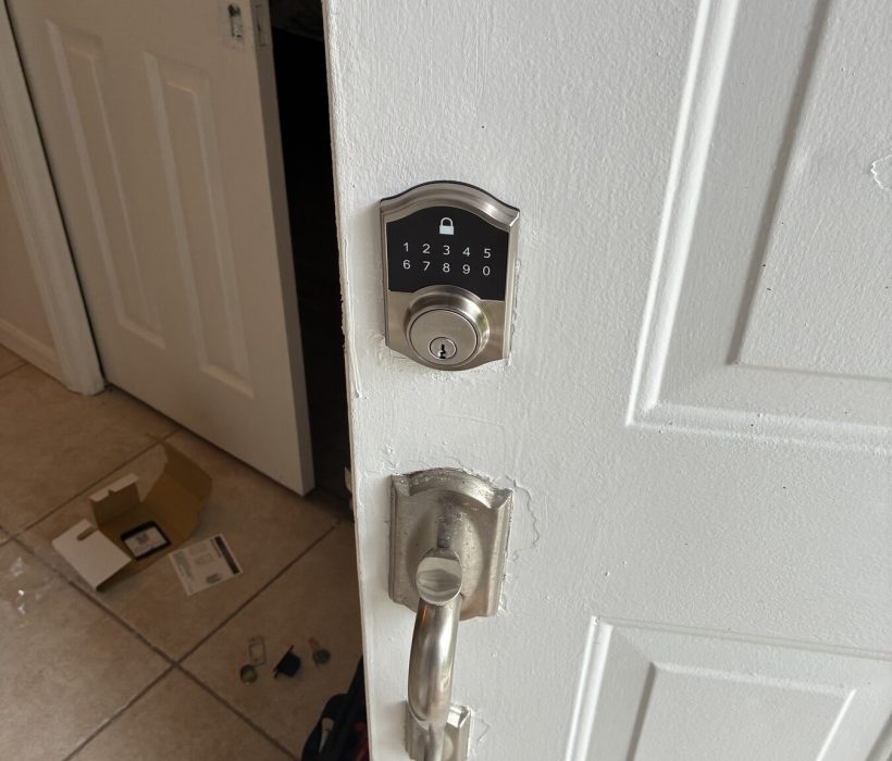 Keypad smart deadbolt installed on a home interior door